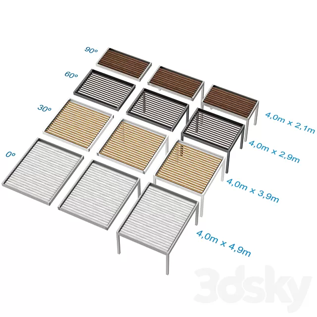 Architecture – 3D Models – Metal Pergola Gazebo Canopy with Roller Shutters (3 option)