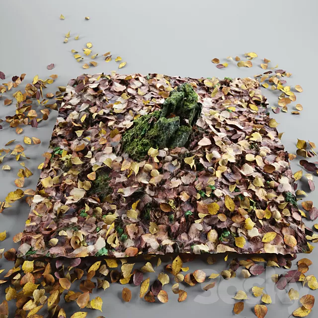 Architecture – 3D Models – Old stump with moss + leaves