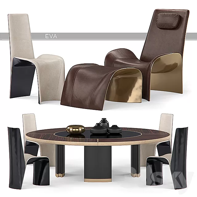 Furniture – Table and Chairs (Set) – 3D Models – 0042