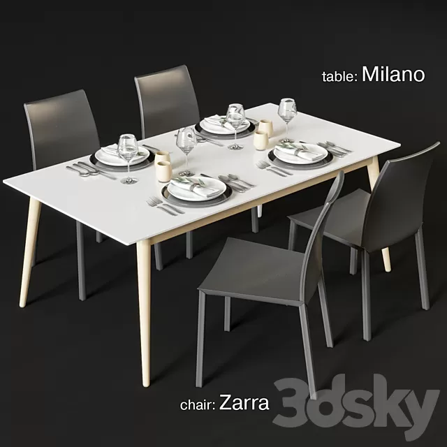 Furniture – Table and Chairs (Set) – 3D Models – 0053