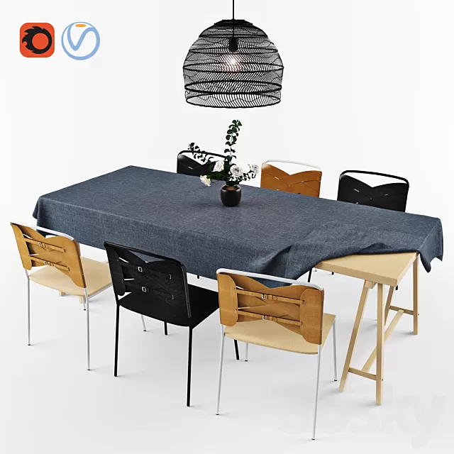 Furniture – Table and Chairs (Set) – 3D Models – 0096