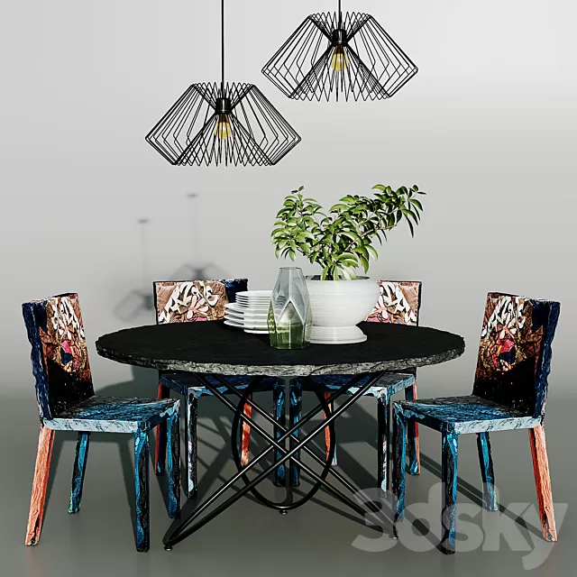 Furniture – Table and Chairs (Set) – 3D Models – 0111