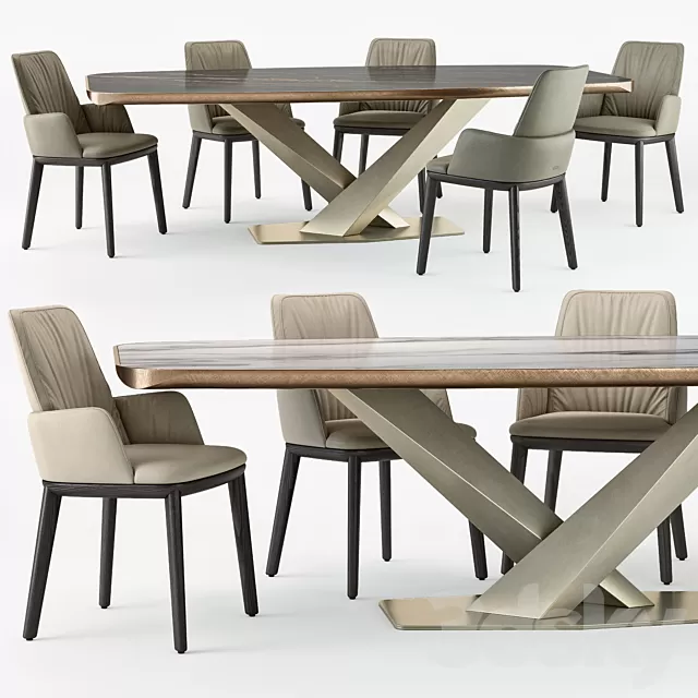 Furniture – Table and Chairs (Set) – 3D Models – 0165