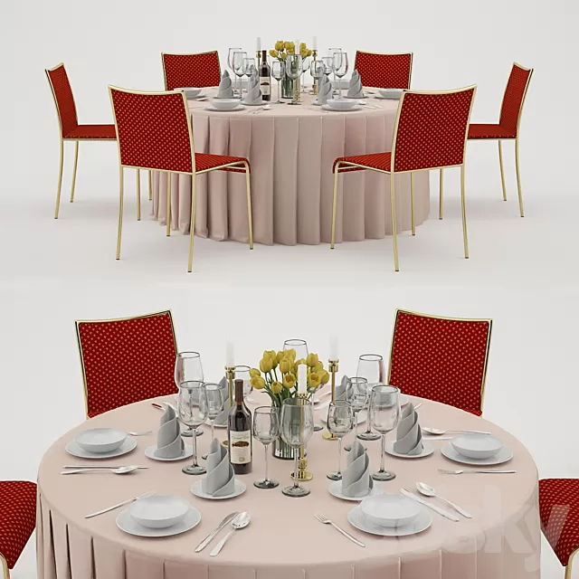 Furniture – Table and Chairs (Set) – 3D Models – 0349