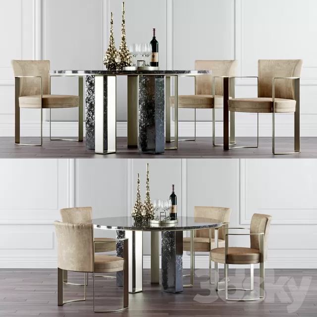 Furniture – Table and Chairs (Set) – 3D Models – Dinning Set by Fendi Casa 3D Model