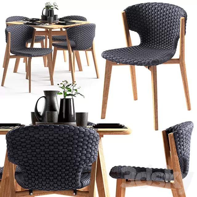 Furniture – Table and Chairs (Set) – 3D Models – Ethimo Knit dining chair and square table