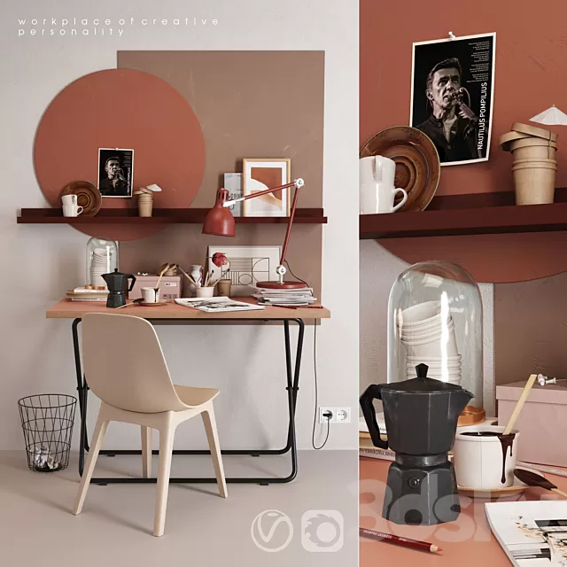 Furniture – Table and Chairs (Set) – 3D Models – IKEA workplace with ODGER chair 3D model