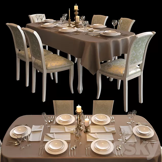 Furniture – Table and Chairs (Set) – 3D Models – Serving table and chairs