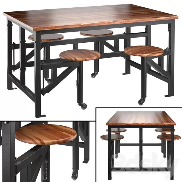 Furniture – Table and Chairs (Set) – 3D Models – SpaceTableWithBarStools