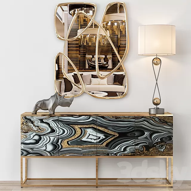 Consoles 3D Models – Nicola Painted-Agate Console with mirror 3d model