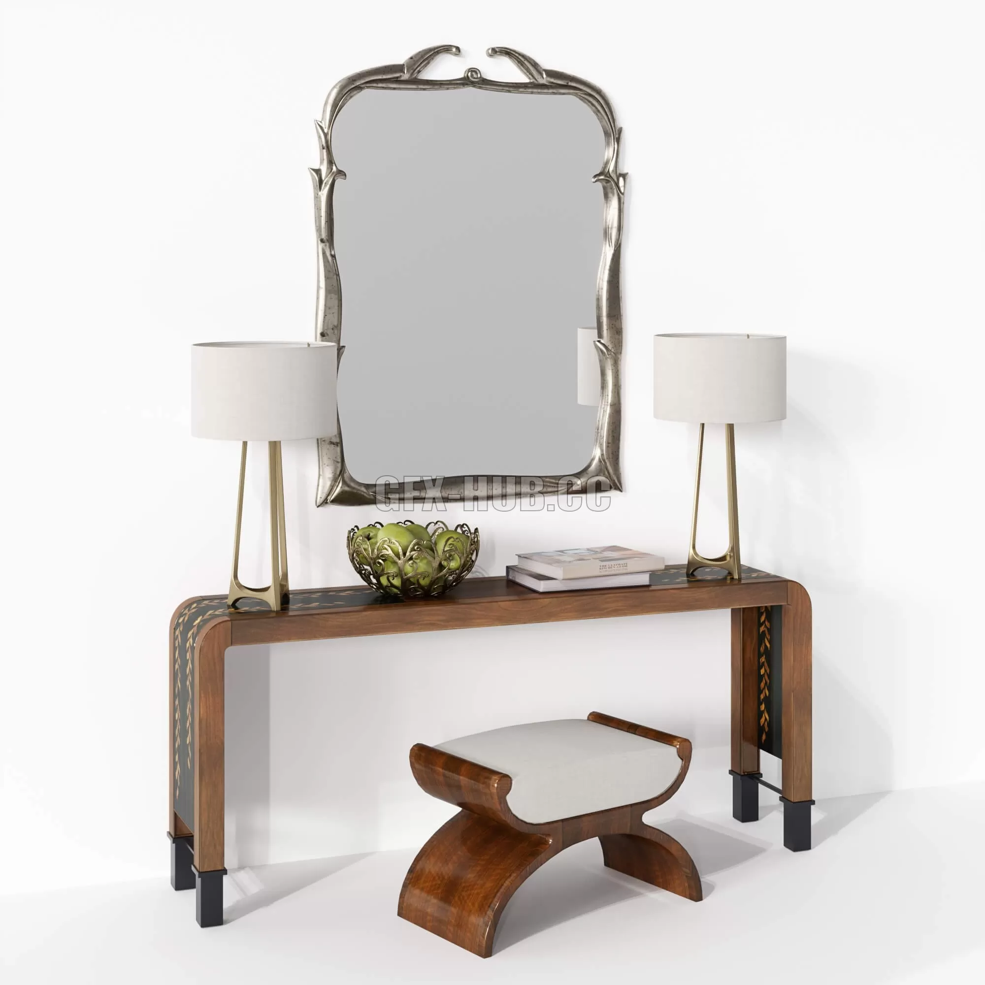 Dressing Table – 3D Models – Wisteria Long table by Bill Sofield with decor Baker furniture