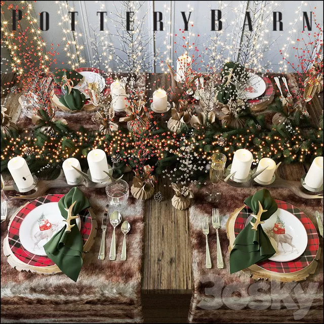 Kitchen – Tableware 3D Models – Christmas table setting Pottery Barn