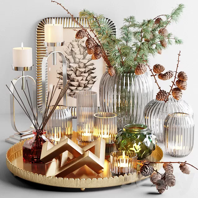 Decorative – Set – 3D Models – Decorative set with larch branch and candles