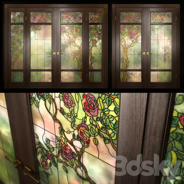 Doors – 3D Models – A set of two double doors with stained glass 3D model