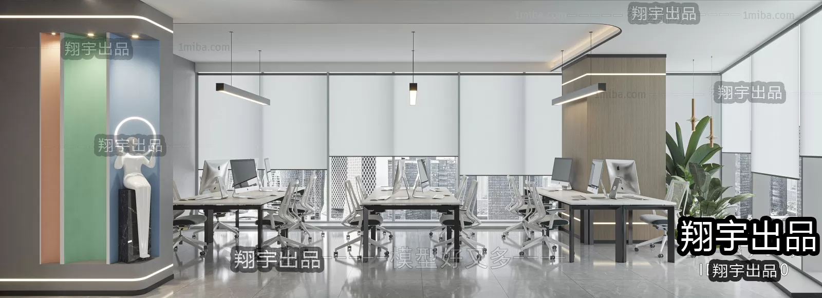 3D OFFICE INTERIOR (VRAY) – WORKSPACE 3D SCENES – 022