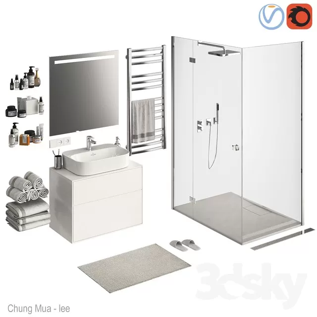 3DSKYFREE – BATHROOM - BATH CUBICLE 3DS MAX MODELS