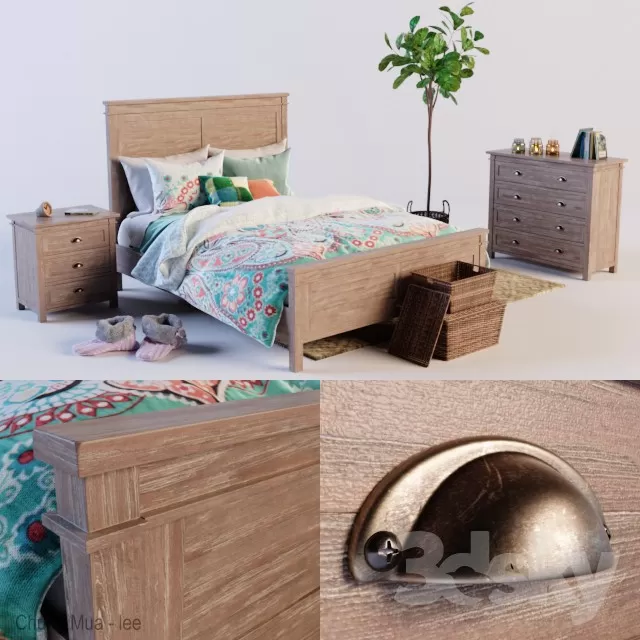 3DSKYFREE – BED - NATURAL WOOD 3DS MAX MODELS