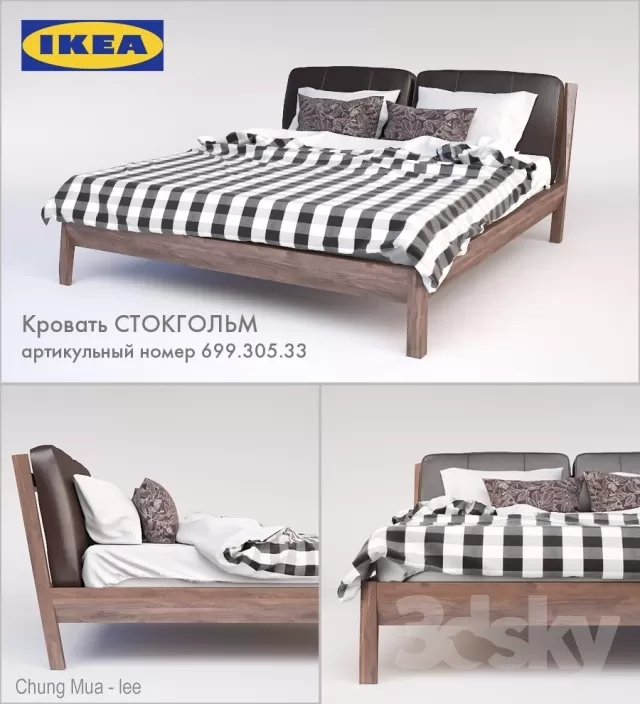 3DSKYFREE – BED - NATURAL WOOD 3DS MAX MODELS