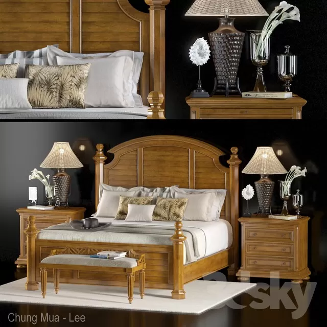 3DSKYFREE – BED - NATURAL WOOD 3DS MAX MODELS