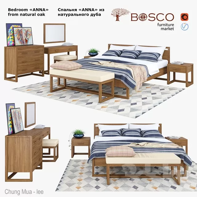 3DSKYFREE – BED - NATURAL WOOD 3DS MAX MODELS