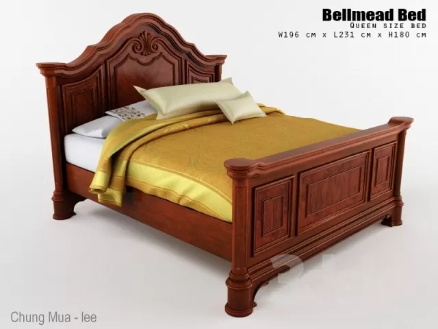 3DSKYFREE – BED - NATURAL WOOD 3DS MAX MODELS