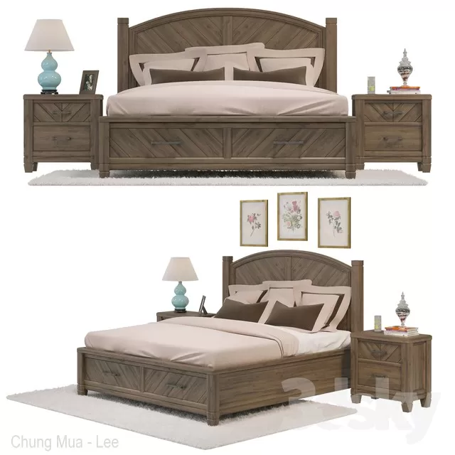 3DSKYFREE – BED - NATURAL WOOD 3DS MAX MODELS