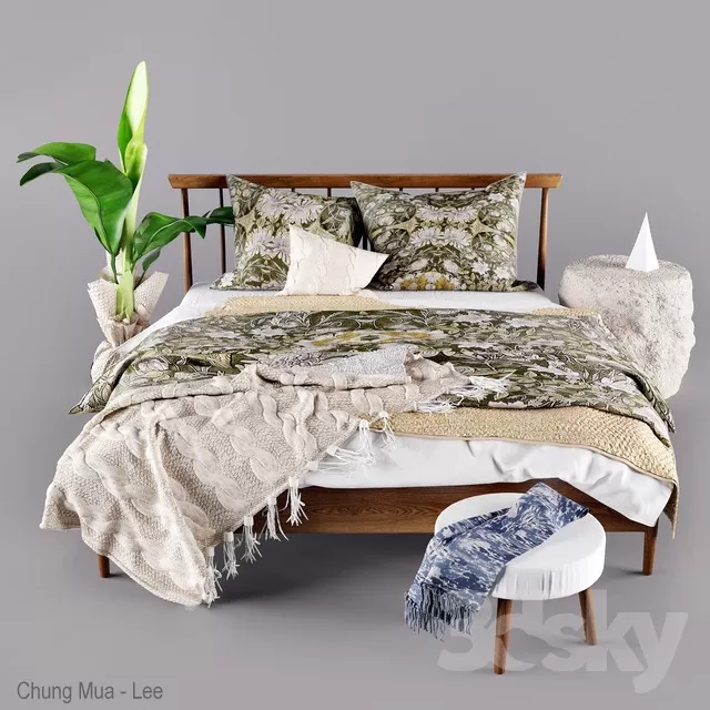 3DSKYFREE – BED - NATURAL WOOD 3DS MAX MODELS