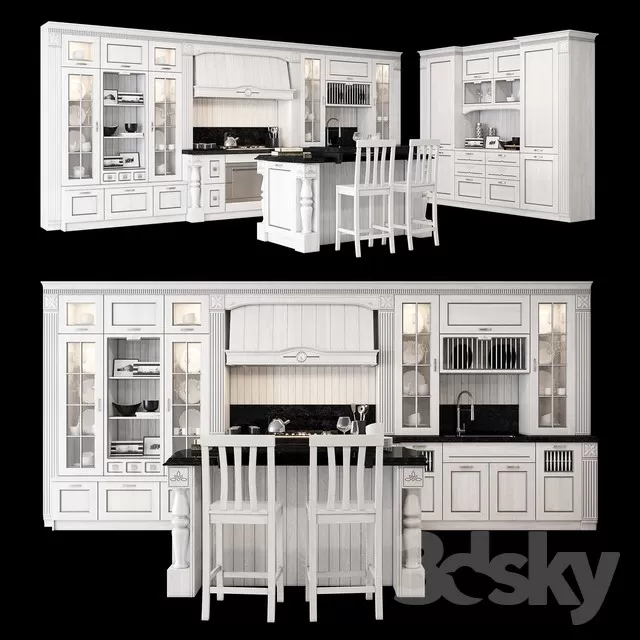 3DSKYFREE – CLASSIC - KITCHEN 3DS MAX MODELS