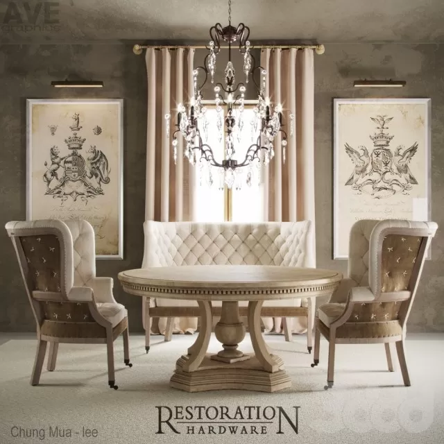 3DSKYFREE – CLASSIC - KITCHEN - TABLE SET 3DS MAX MODELS