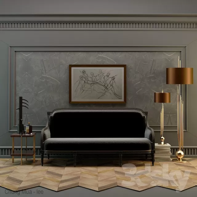 3DSKYFREE – CLASSIC - LIVINGROOM - SOFA - LONG 3DS MAX MODELS