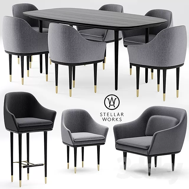 3DSKYFREE – FURNITURE - TABLE AND CHAIR SETS 3DS MAX MODELS