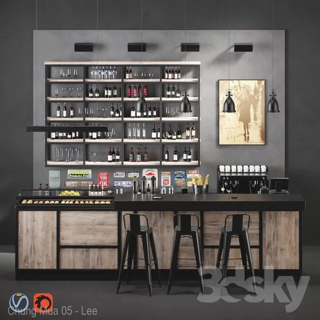 3DSKYFREE – INTERIOR - BAR 3DS MAX MODELS