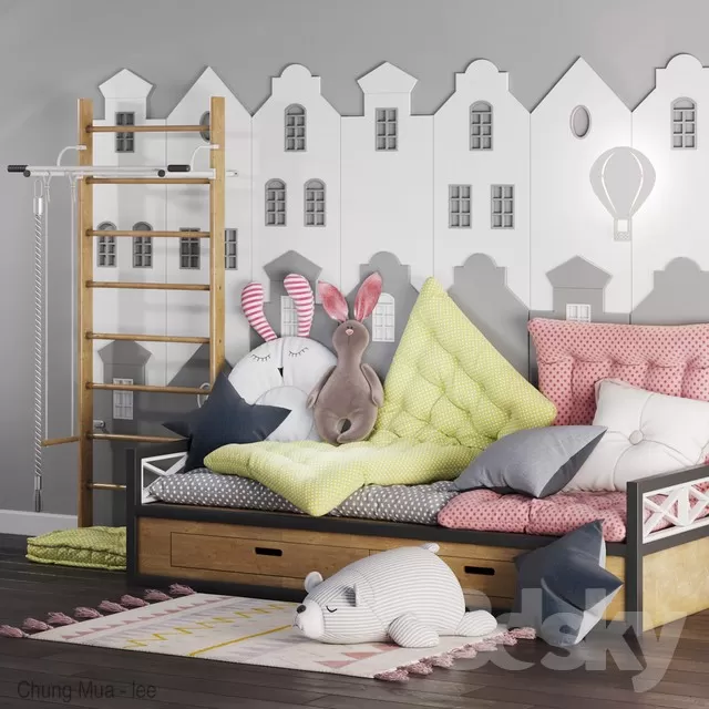 3DSKYFREE – KID - BED 3DS MAX MODELS