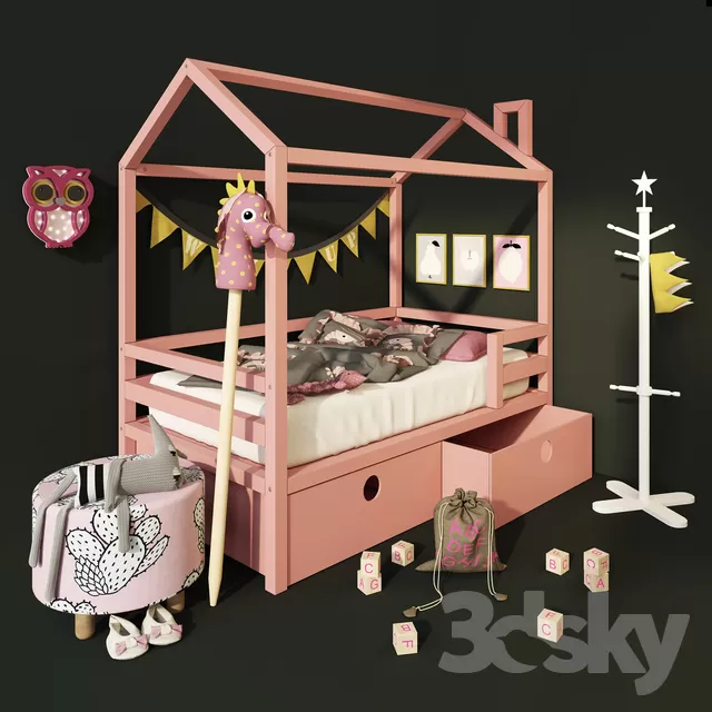 3DSKYFREE – KID - BED 3DS MAX MODELS
