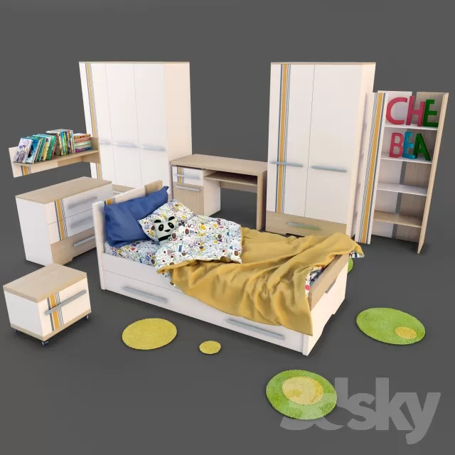 3DSKYFREE – KID - BED 3DS MAX MODELS