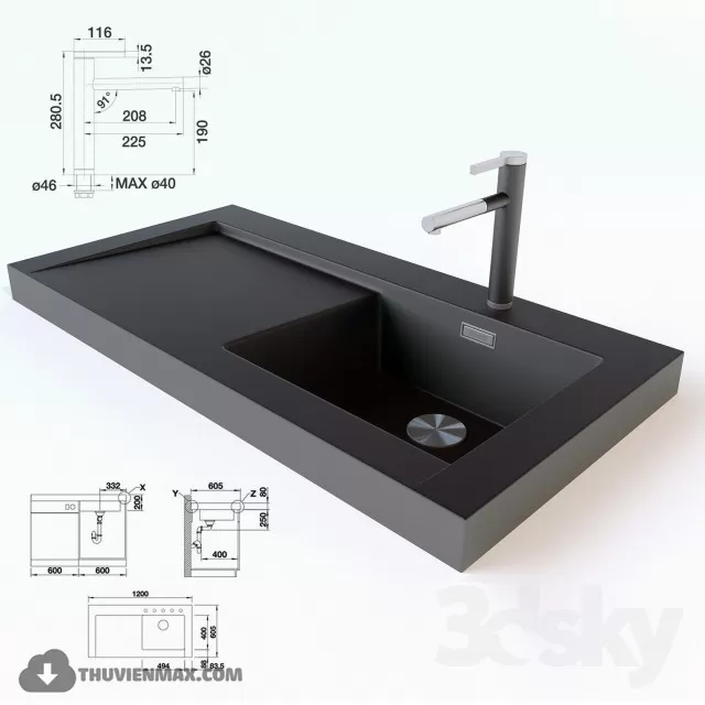 3DSKYFREE – KITCHEN - SINK 3DS MAX MODELS