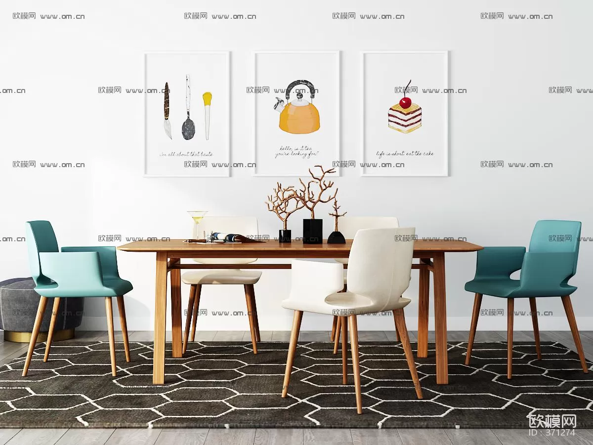 3DSKYFREE – KITCHEN - TABLE SET 3DS MAX MODELS