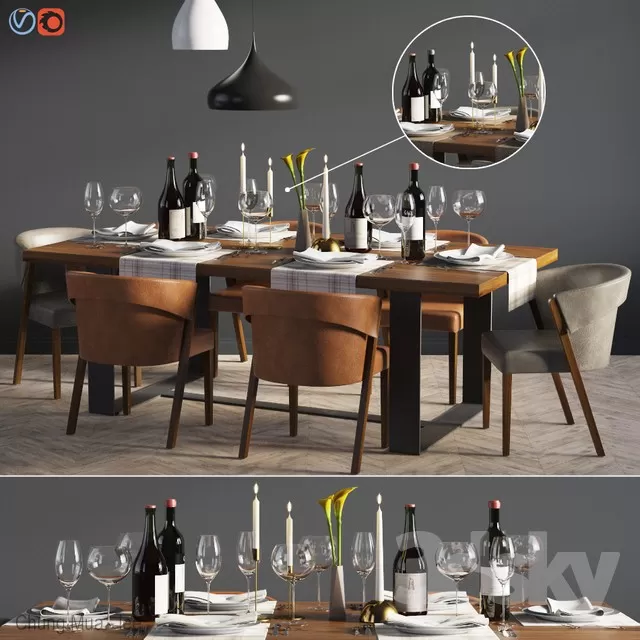3DSKYFREE – KITCHEN - TABLE SET 3DS MAX MODELS
