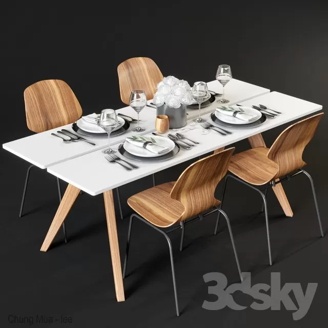 3DSKYFREE – KITCHEN - TABLE SET 3DS MAX MODELS
