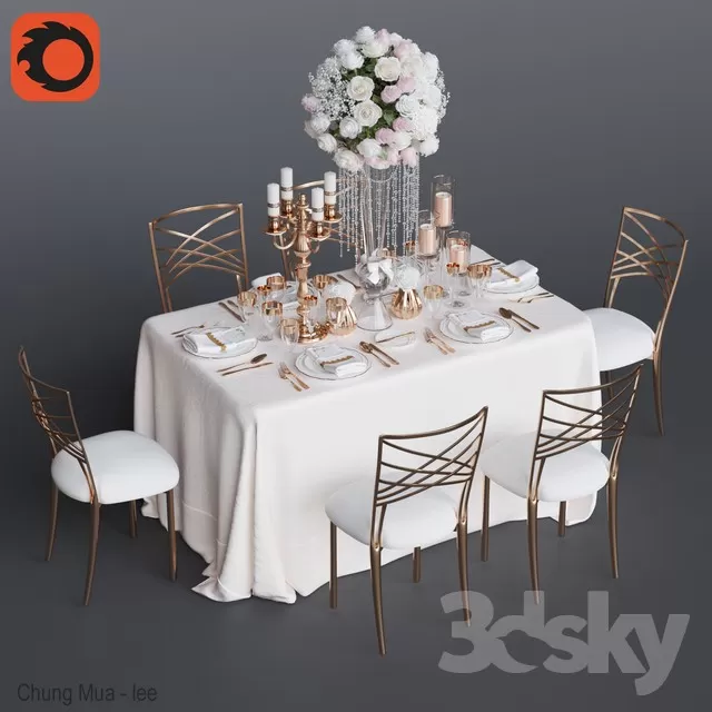 3DSKYFREE – KITCHEN - TABLE SET 3DS MAX MODELS