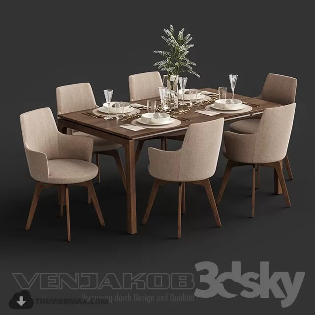 3DSKYFREE – KITCHEN - TABLE SET 3DS MAX MODELS