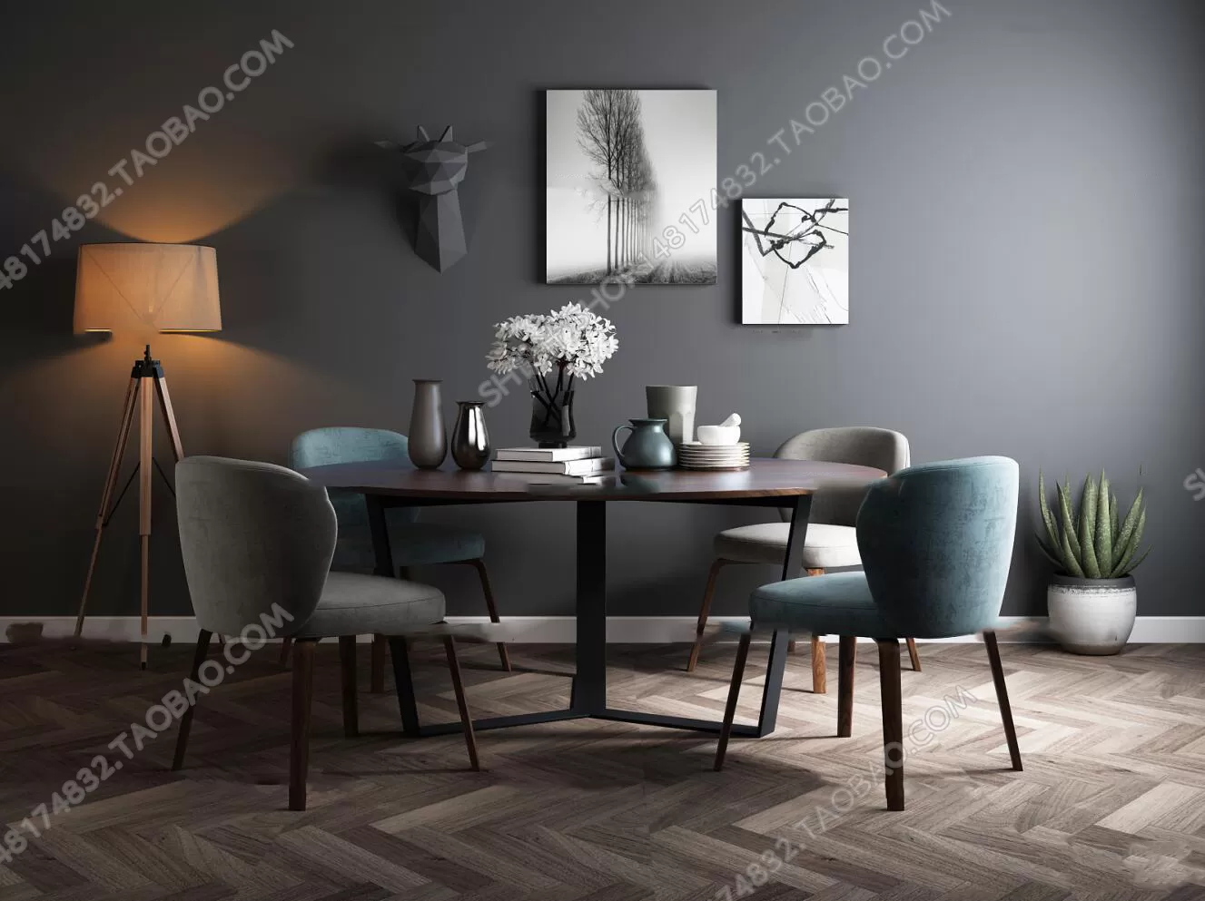 3DSKYFREE – KITCHEN - TABLE SET - CIRCLE 3DS MAX MODELS