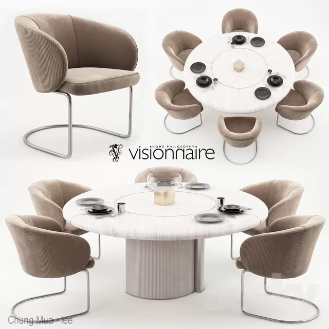 3DSKYFREE – KITCHEN - TABLE SET - CIRCLE 3DS MAX MODELS