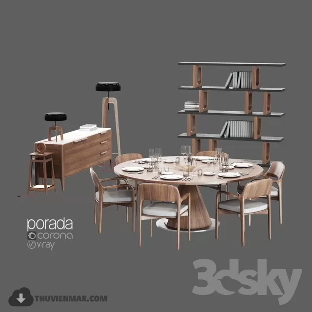 3DSKYFREE – KITCHEN - TABLE SET - CIRCLE 3DS MAX MODELS