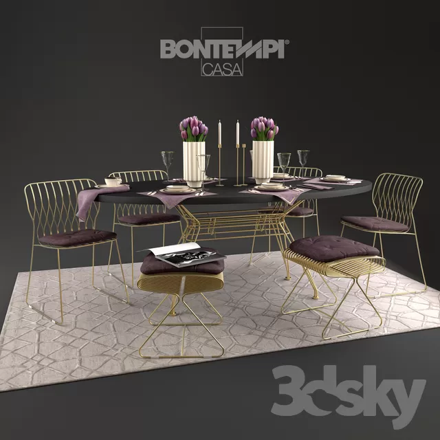 3DSKYFREE – KITCHEN - TABLE SET - CIRCLE 3DS MAX MODELS