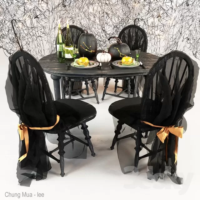 3DSKYFREE – KITCHEN - TABLE SET - CIRCLE 3DS MAX MODELS