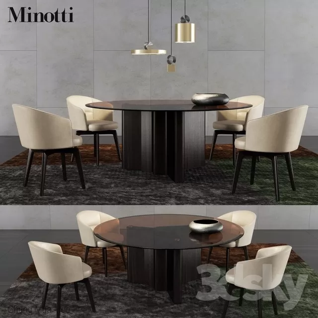 3DSKYFREE – KITCHEN - TABLE SET - CIRCLE 3DS MAX MODELS