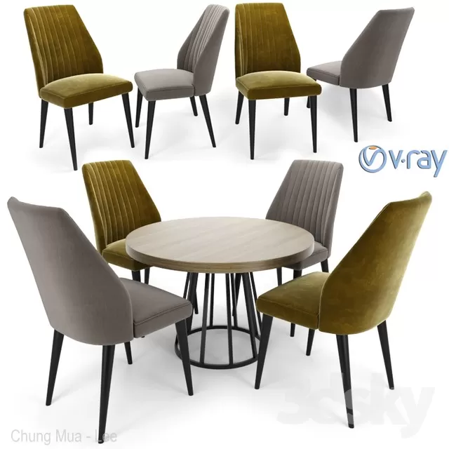 3DSKYFREE – KITCHEN - TABLE SET - CIRCLE 3DS MAX MODELS