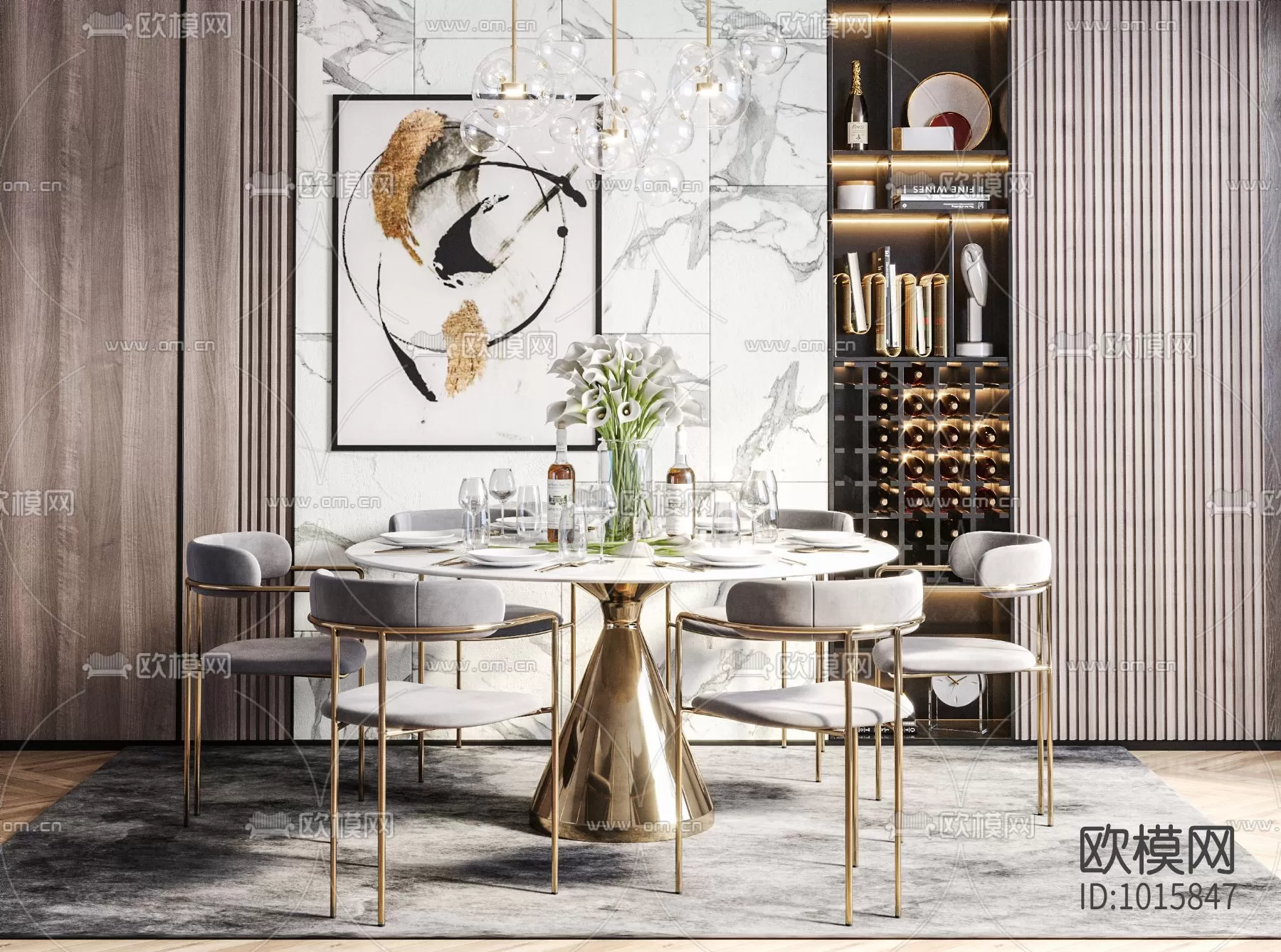 3DSKYFREE – KITCHEN - TABLE SET - CIRCLE 3DS MAX MODELS