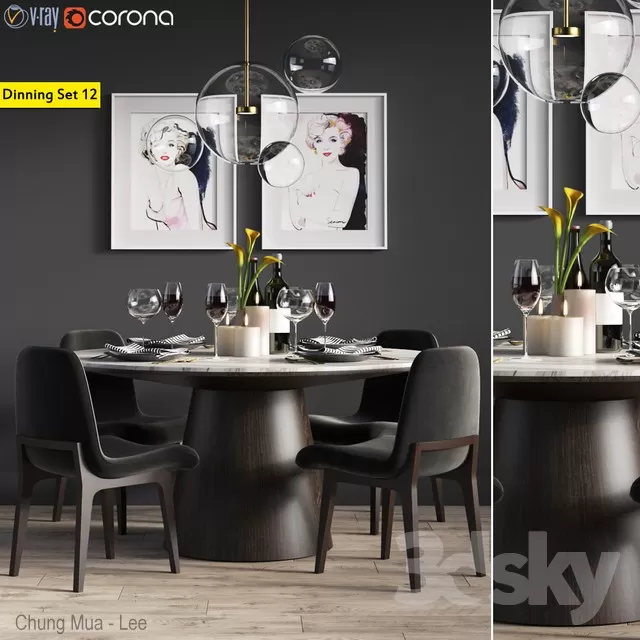 3DSKYFREE – KITCHEN - TABLE SET - CIRCLE 3DS MAX MODELS